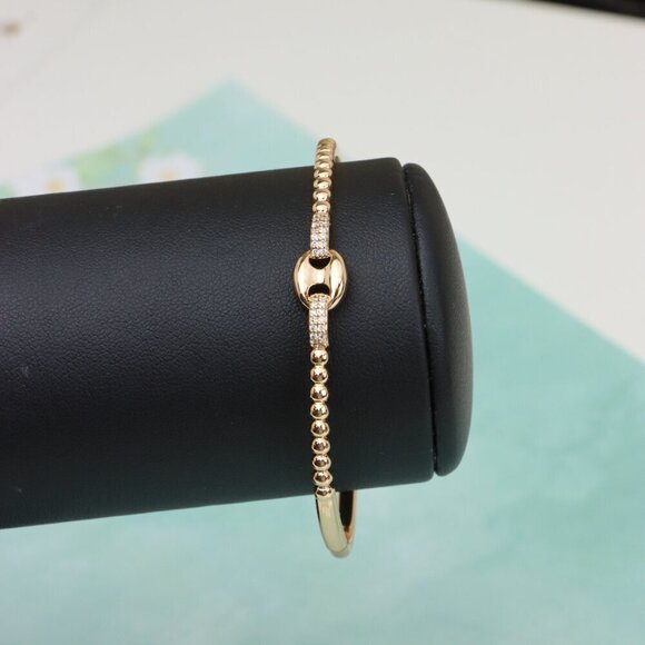 Elegant Rose Gold Beaded Bangle with Central Link Design, XPBL0451 - Picture 8 of 12